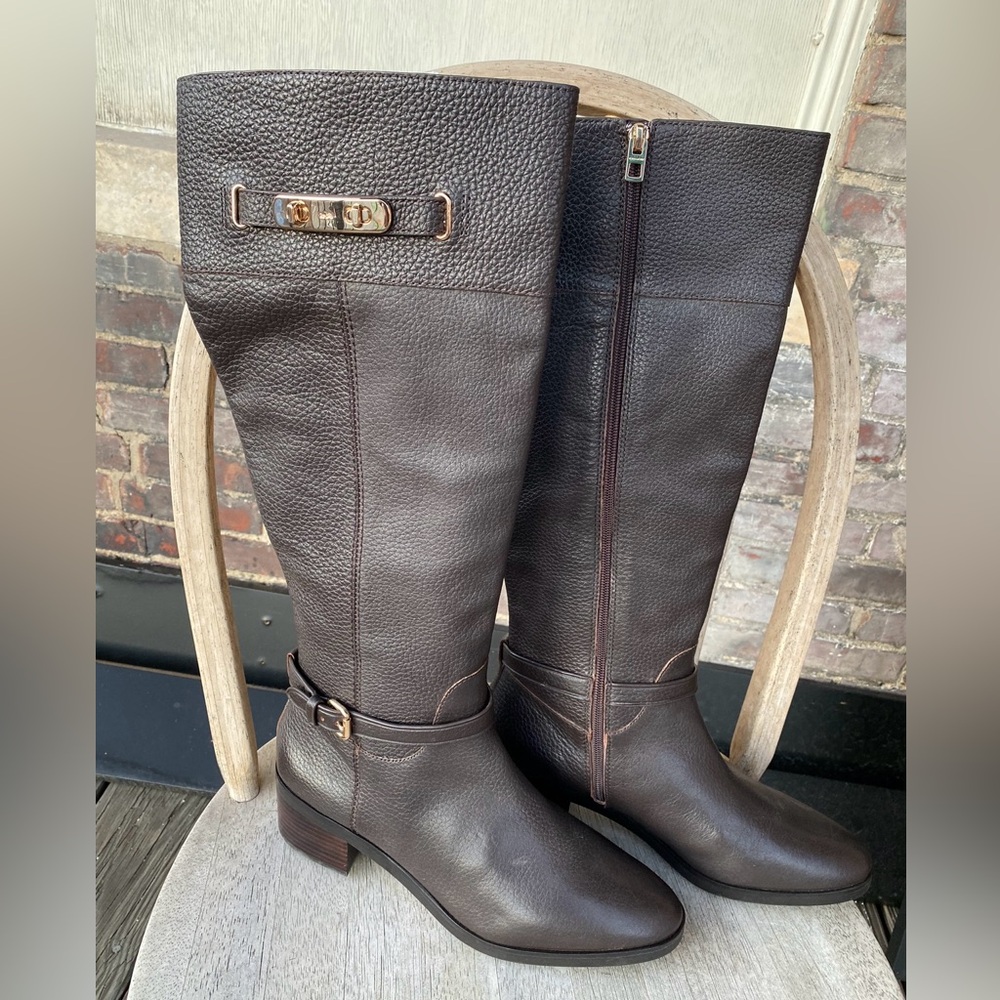 NEW COACH SULLIVAN SAFARI RIDING KNEE HIGH BROWN PEBBLED GRAIN LEATHER BOOTS 11